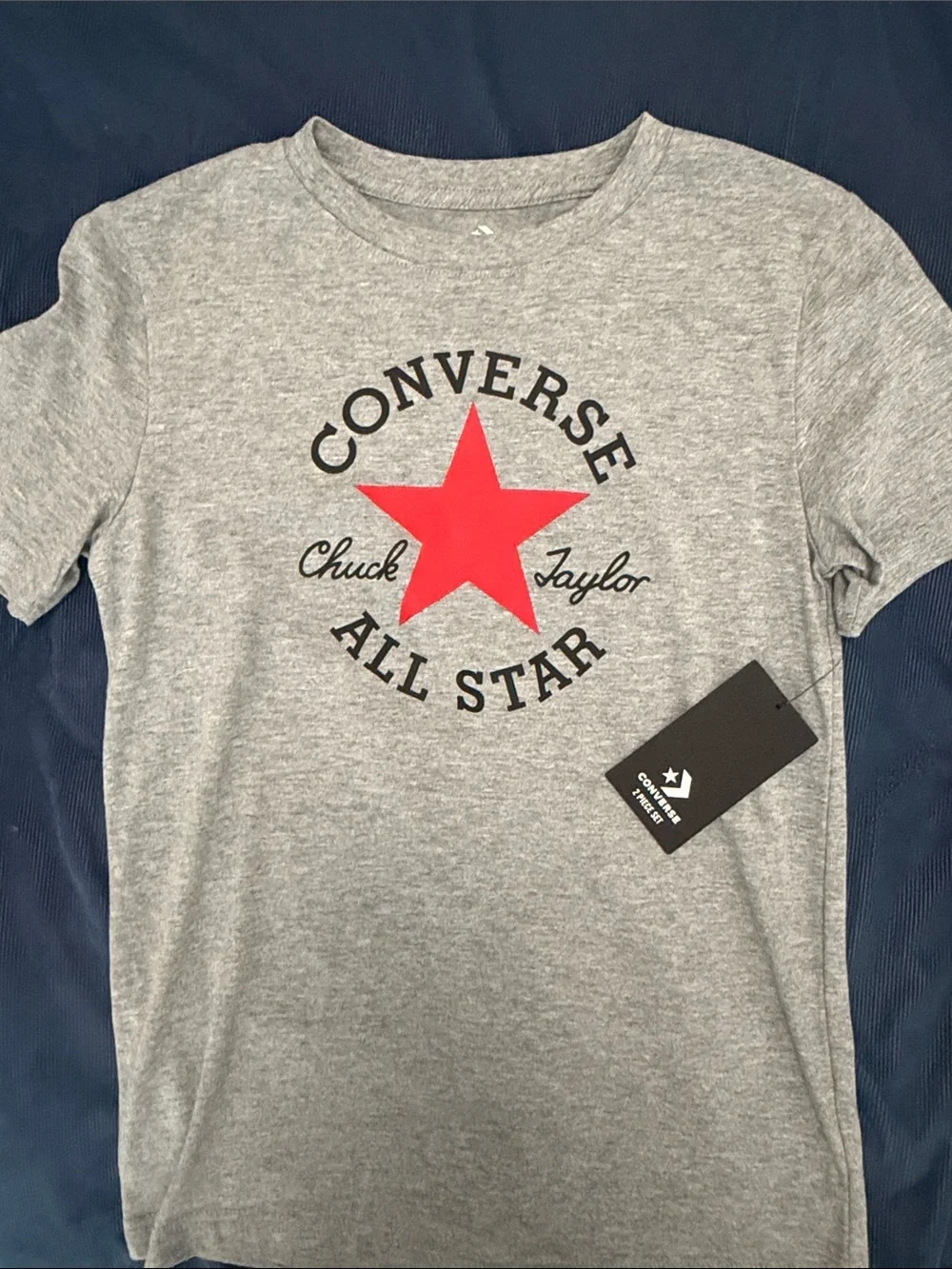 Converse Kids Gray Tee & Black Joggers with Red Star Logo
